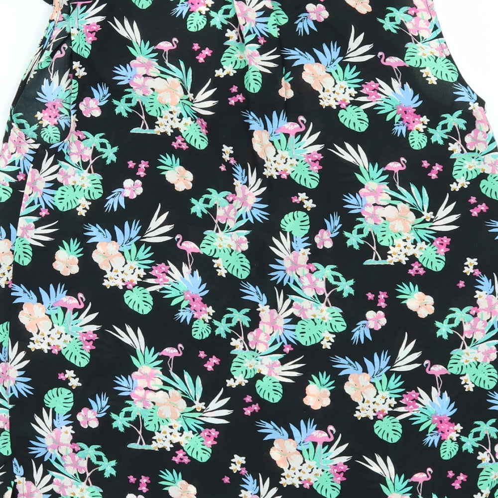 George Womens Black Floral  Tunic Button-Up Size 8