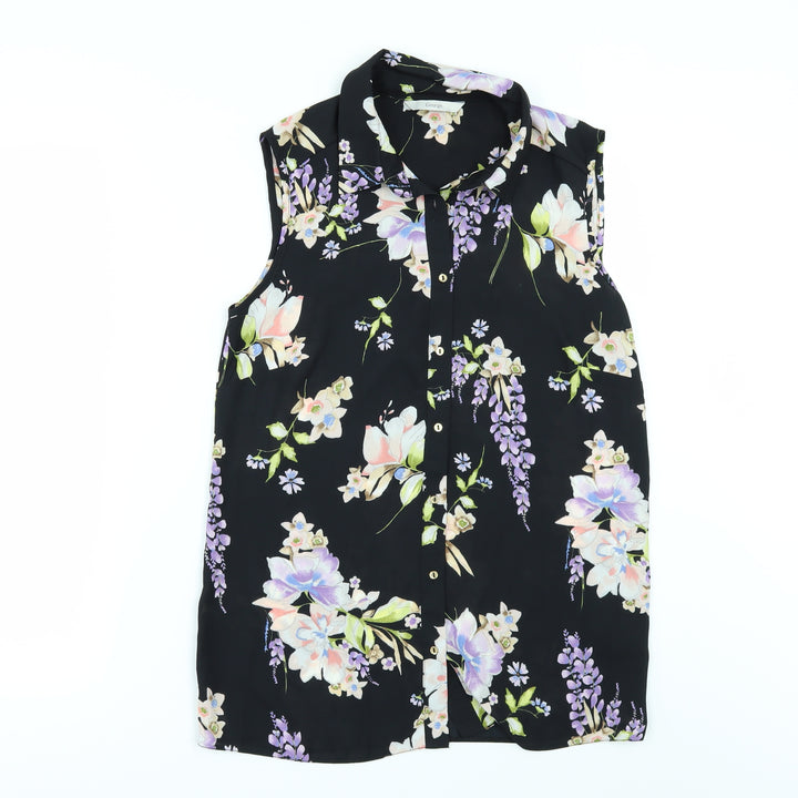 George Womens Black Floral  Tunic Button-Up Size 8
