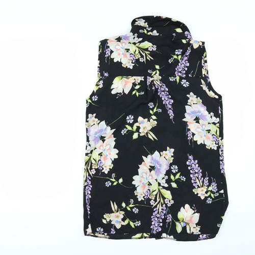 George Womens Black Floral  Tunic Button-Up Size 8