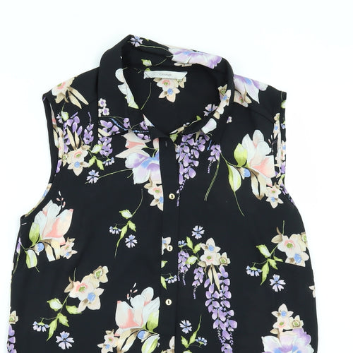 George Womens Black Floral  Tunic Button-Up Size 8