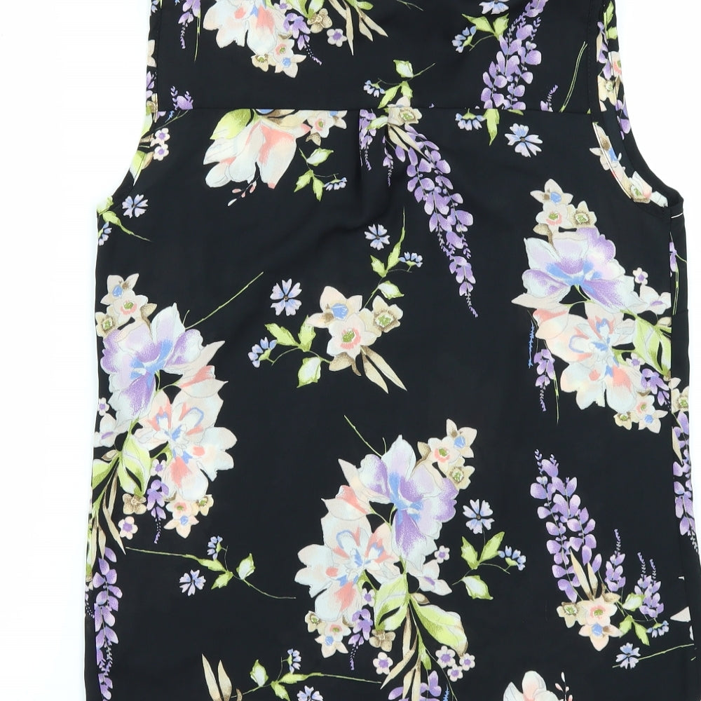 George Womens Black Floral  Tunic Button-Up Size 8