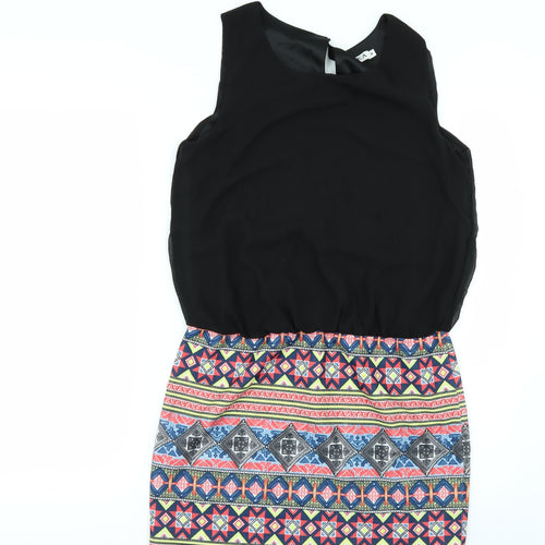 Unika Womens Black Geometric Rayon T-Shirt Dress  Size M