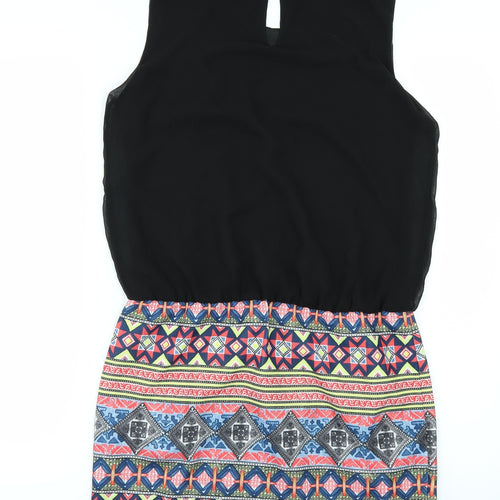 Unika Womens Black Geometric Rayon T-Shirt Dress  Size M