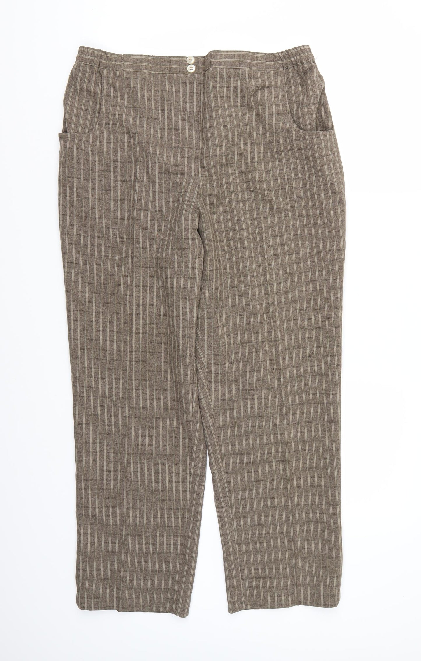 Essential Collection Womens Brown Check Rayon Trousers  Size 16 L26 in