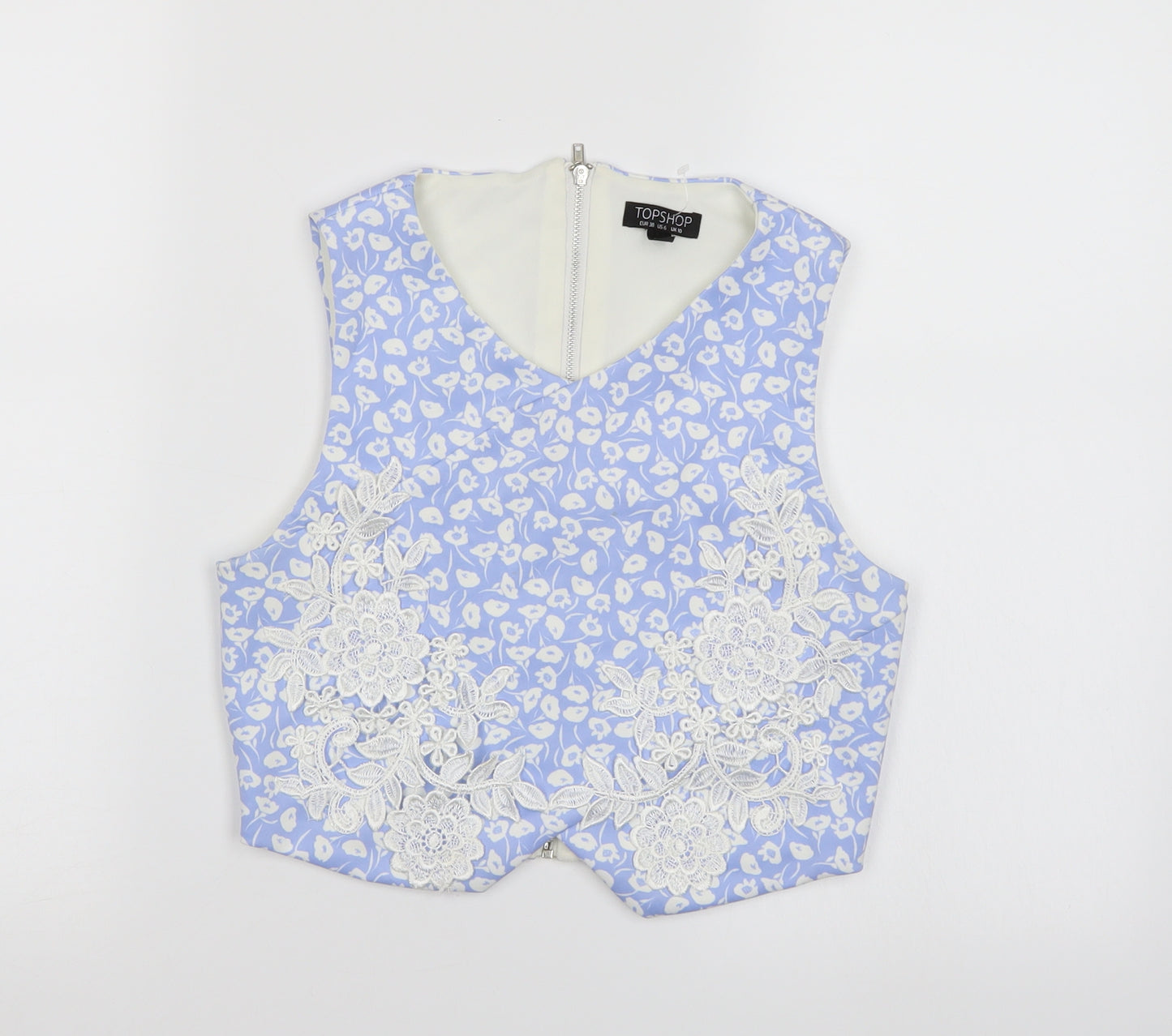 Topshop Womens Blue Floral  Cropped Tank Size 10