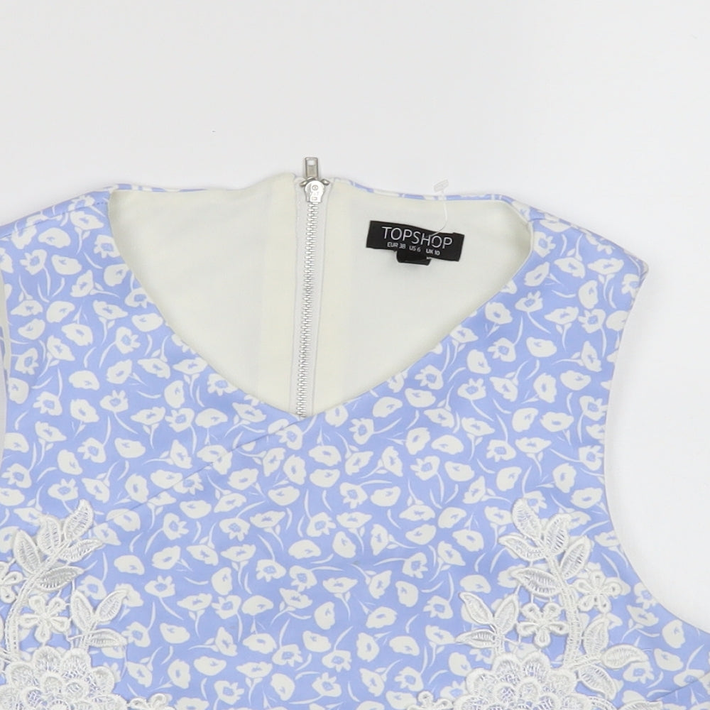 Topshop Womens Blue Floral  Cropped Tank Size 10