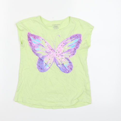 Lands End Girls Yellow   Basic T-Shirt Size 6-7 Years  - Butterfly print