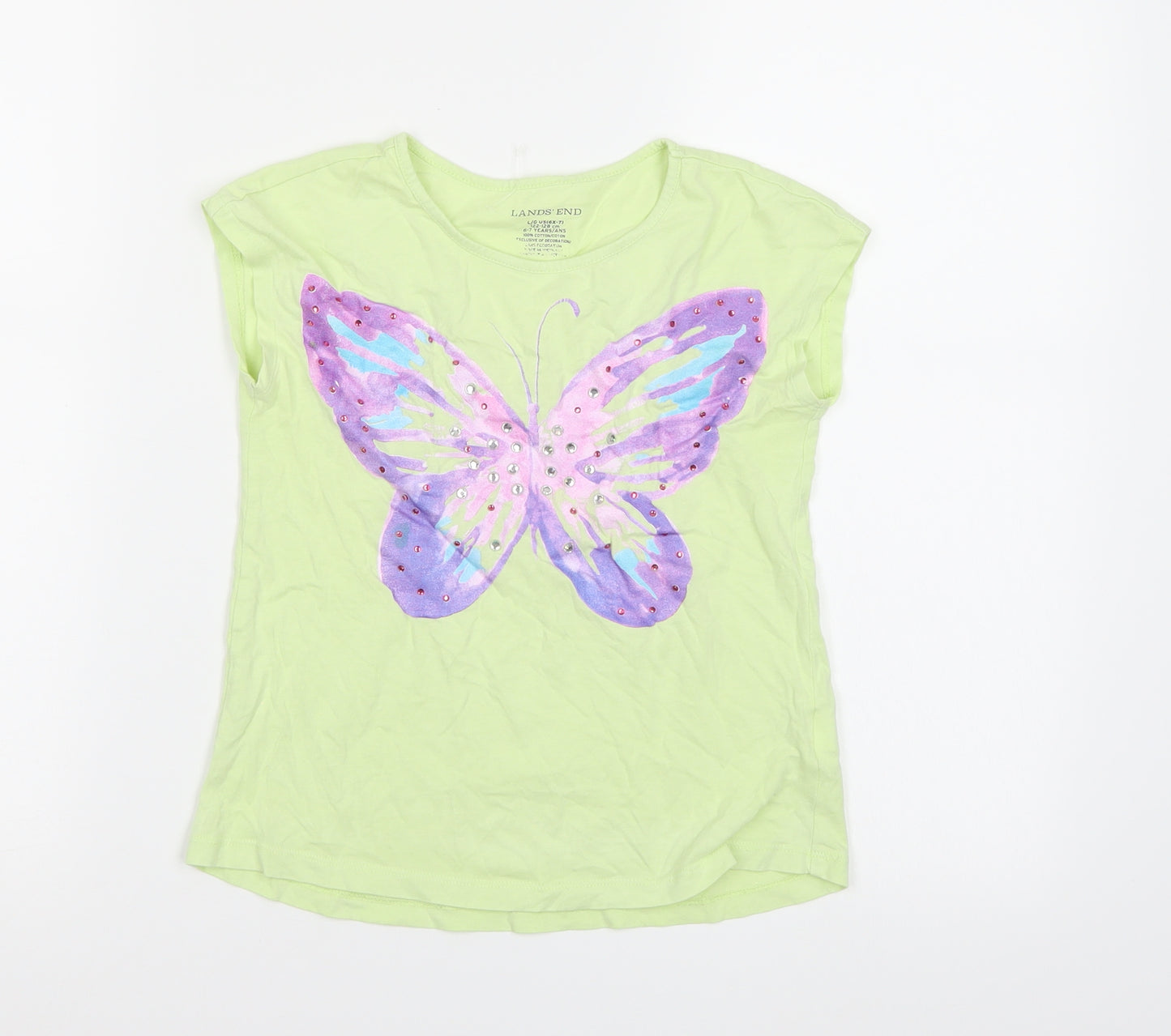 Lands End Girls Yellow   Basic T-Shirt Size 6-7 Years  - Butterfly print
