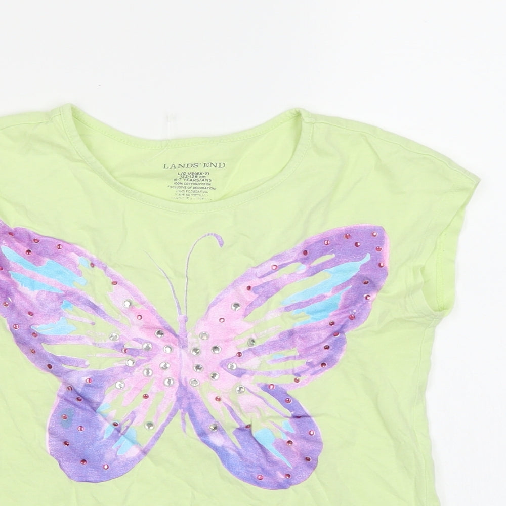 Lands End Girls Yellow   Basic T-Shirt Size 6-7 Years  - Butterfly print