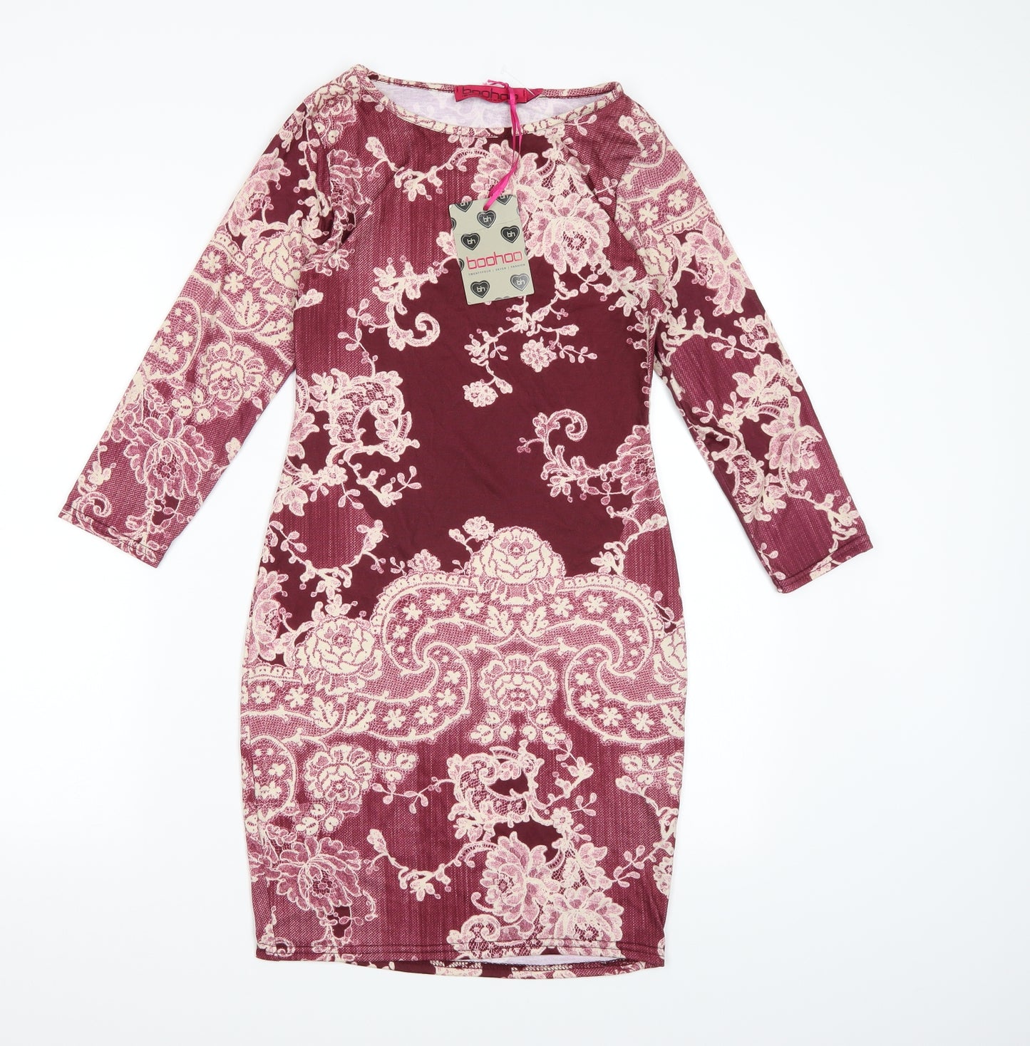 Boohoo Womens Purple Floral  Bodycon  Size 8