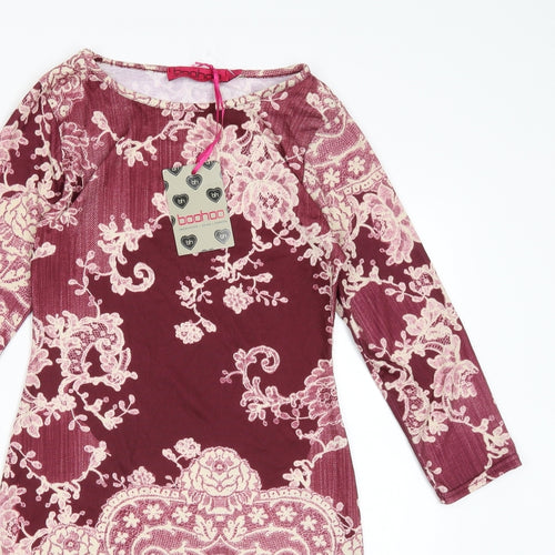 Boohoo Womens Purple Floral  Bodycon  Size 8