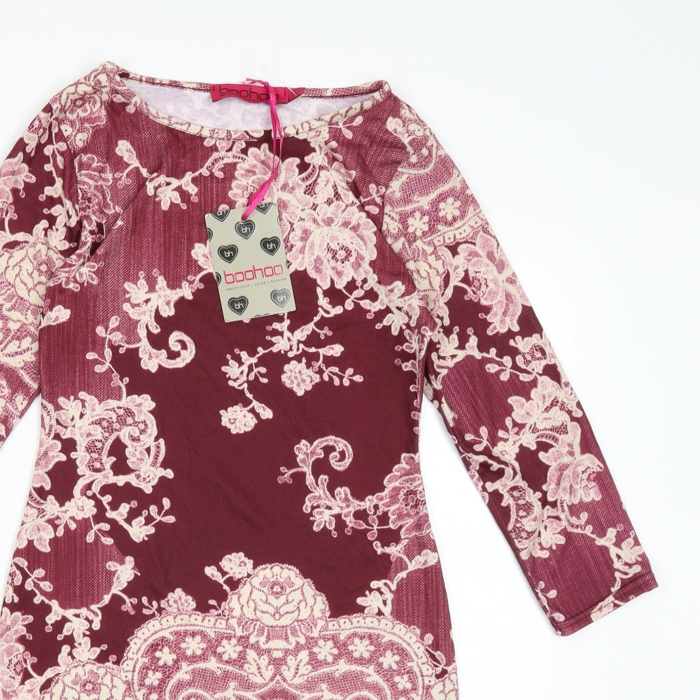 Boohoo Womens Purple Floral  Bodycon  Size 8