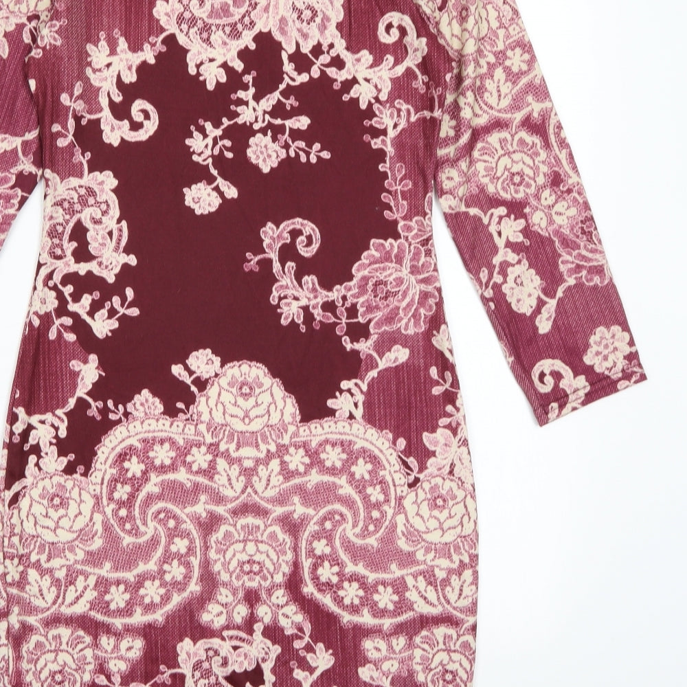 Boohoo Womens Purple Floral  Bodycon  Size 8