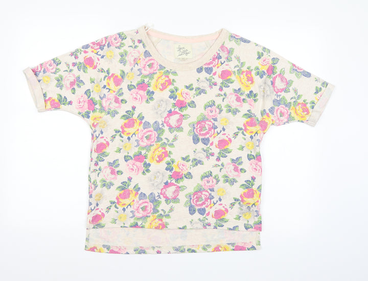 Love To Lounge Womens Beige Floral Jersey Top Pyjama Top Size XS
