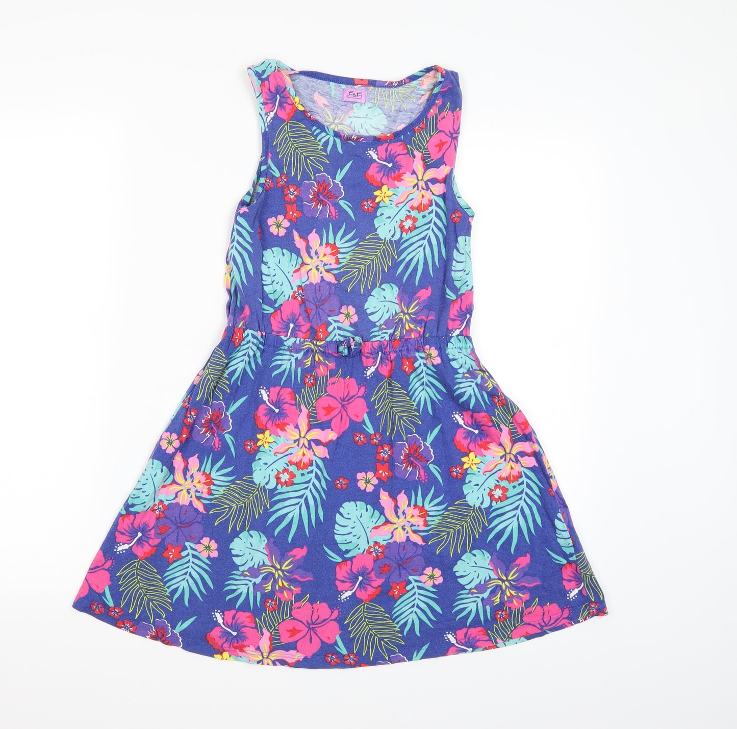 F&F Girls Blue Floral  A-Line  Size 10-11 Years