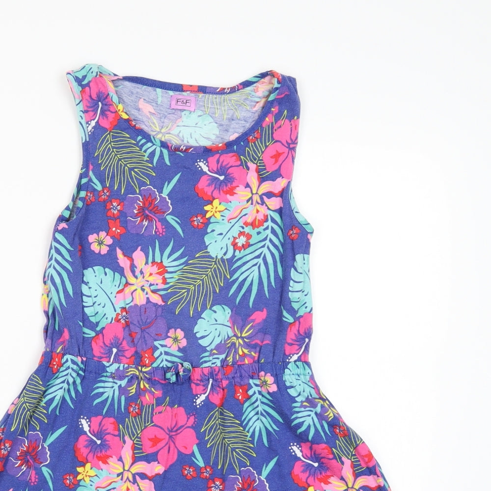 F&F Girls Blue Floral  A-Line  Size 10-11 Years