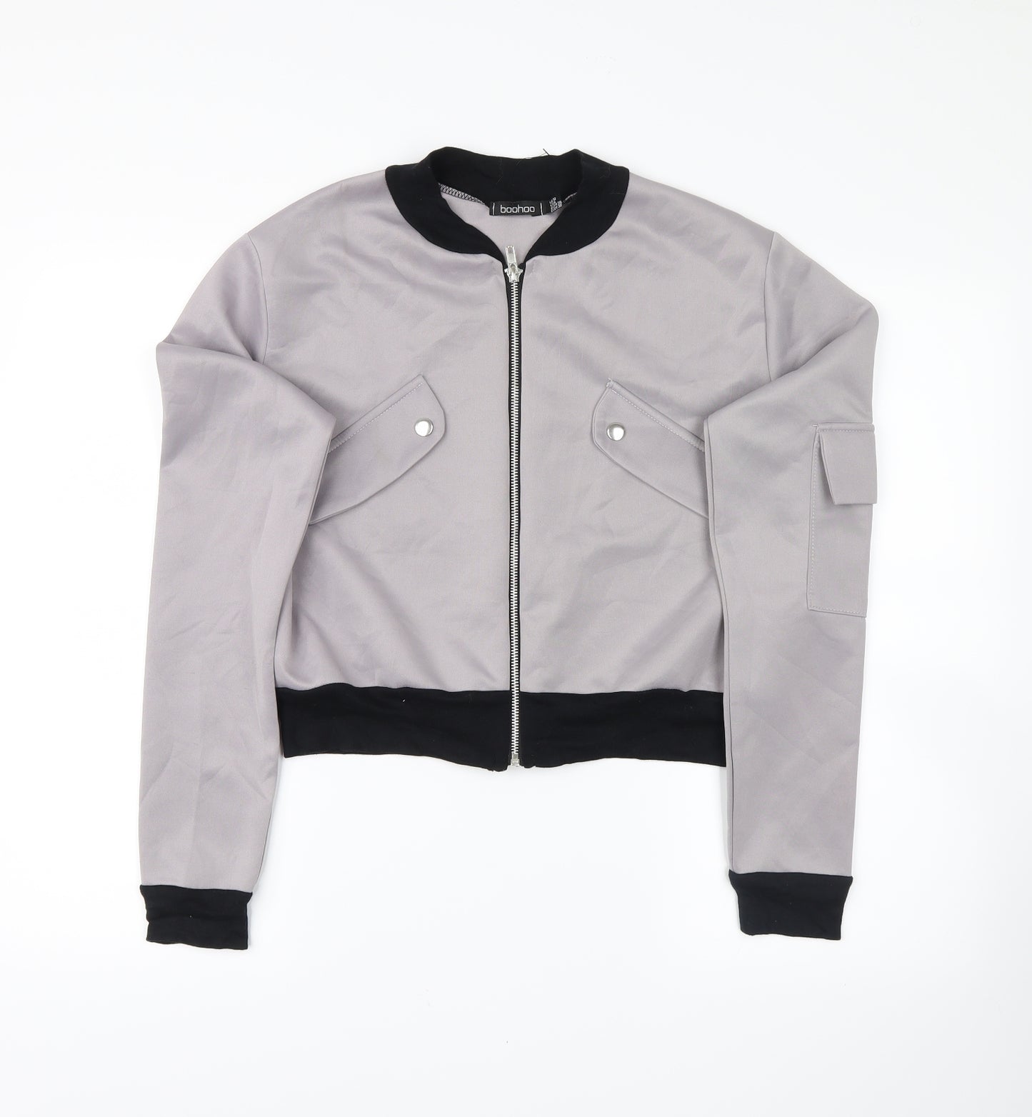 Boohoo Womens Grey   Bomber Jacket Jacket Size 10
