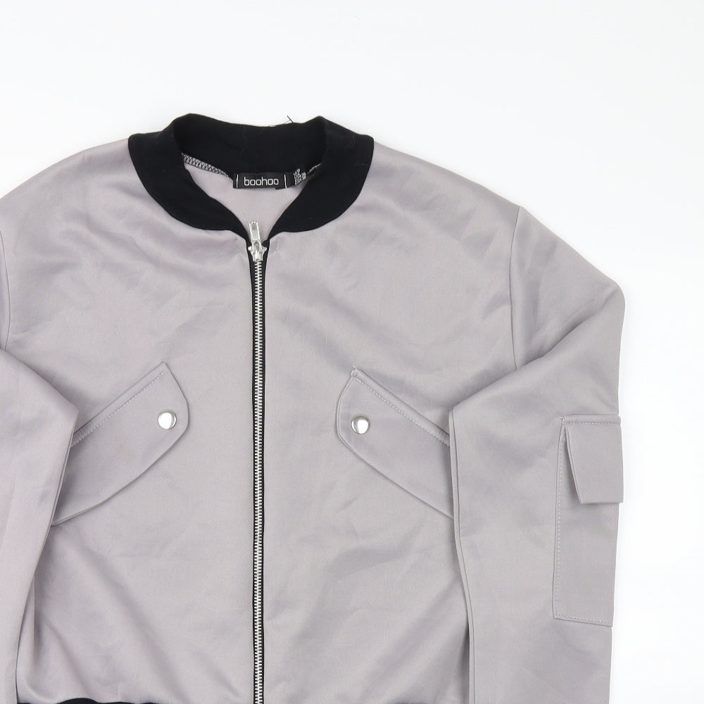 Boohoo Womens Grey   Bomber Jacket Jacket Size 10