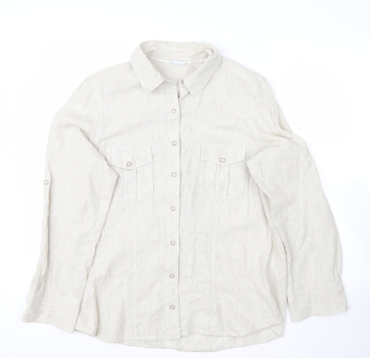 m&s Mens White Striped   Button-Up Size 46