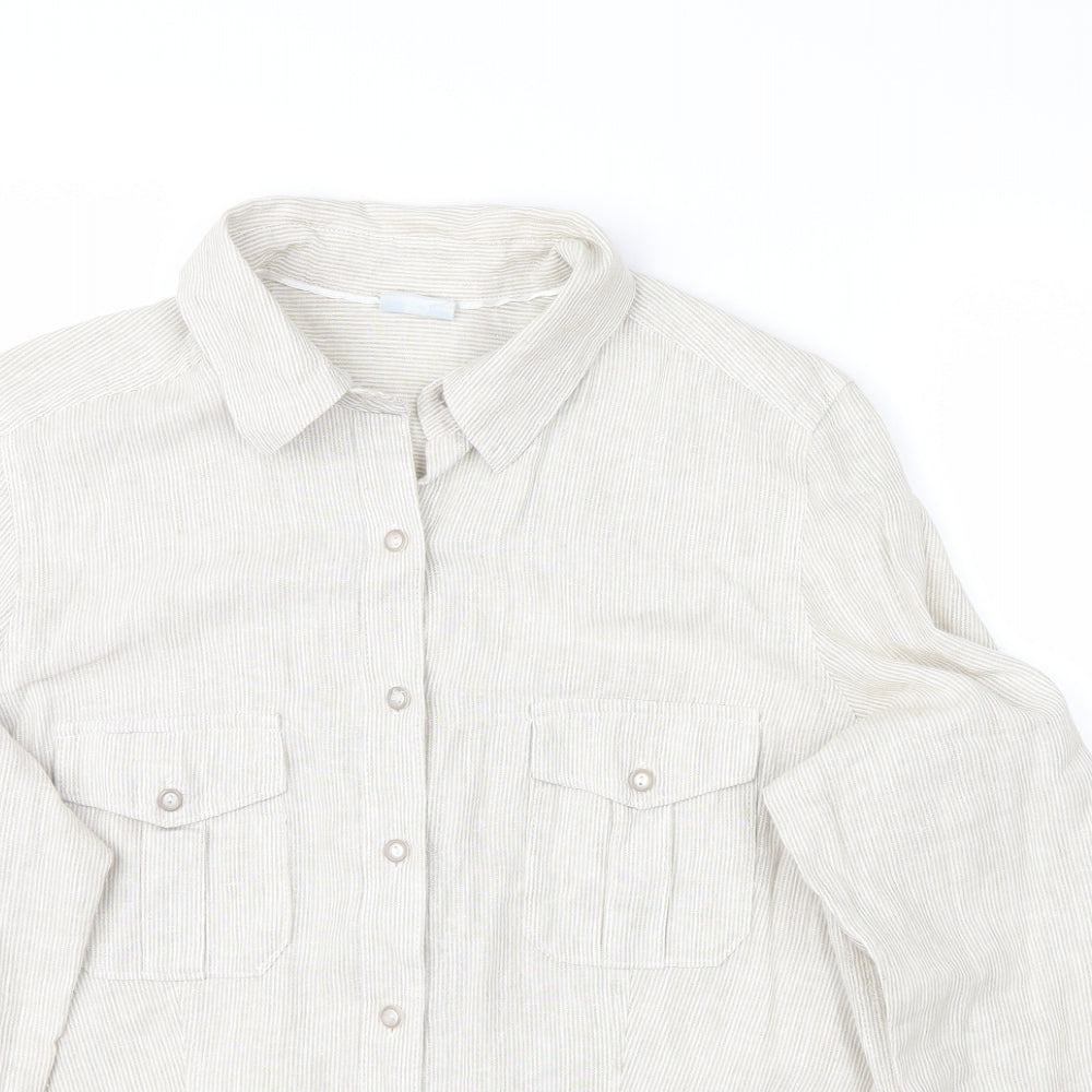 m&s Mens White Striped   Button-Up Size 46