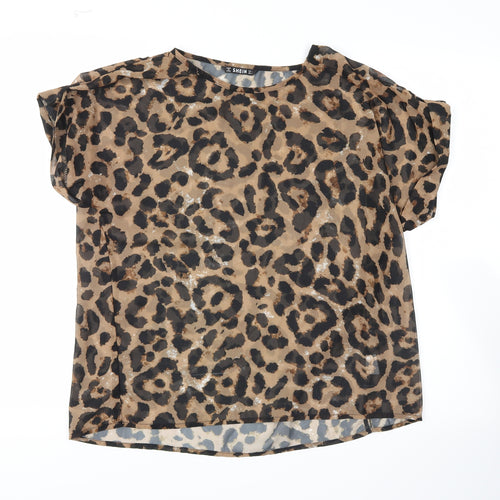 SheIn Womens Yellow Animal Print  Basic Blouse Size L