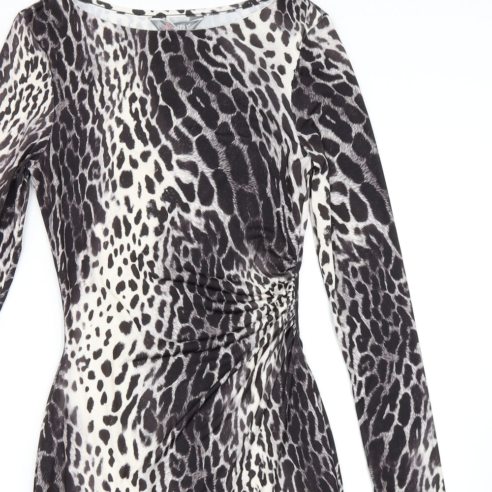 Lipsy Womens Brown Animal Print  Bodycon  Size 10
