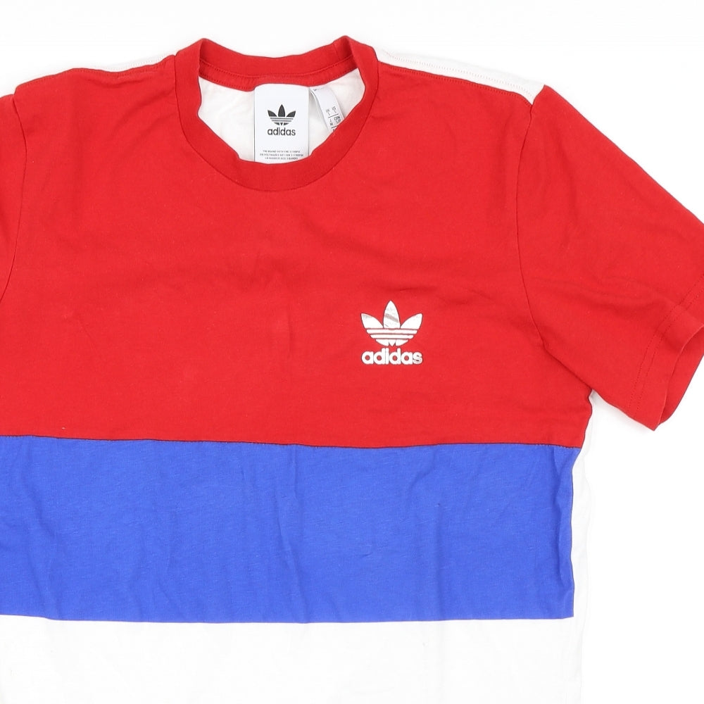 adidas Mens Red Striped   T-Shirt Size S