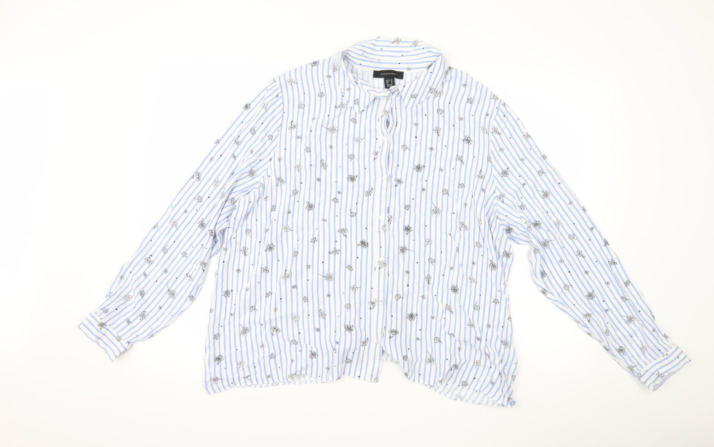 Primark Womens Blue Striped  Basic Button-Up Size 20  - flowers
