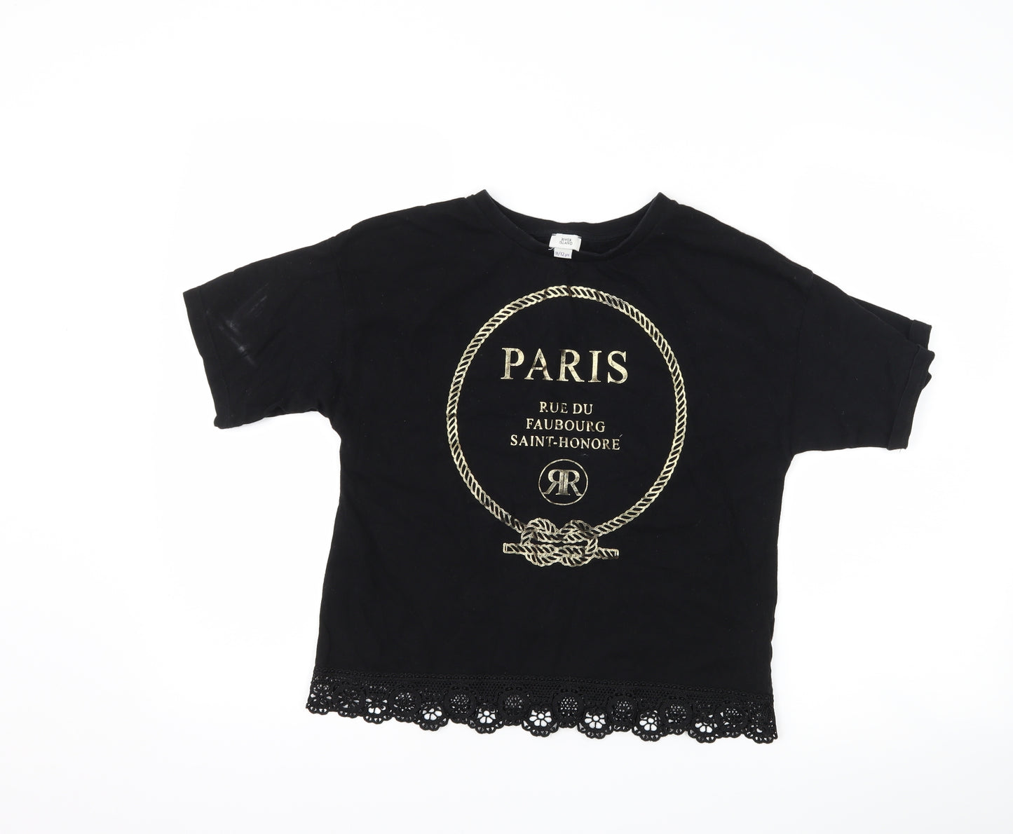 River Island Girls Black   Basic T-Shirt Size 11-12 Years  - paris