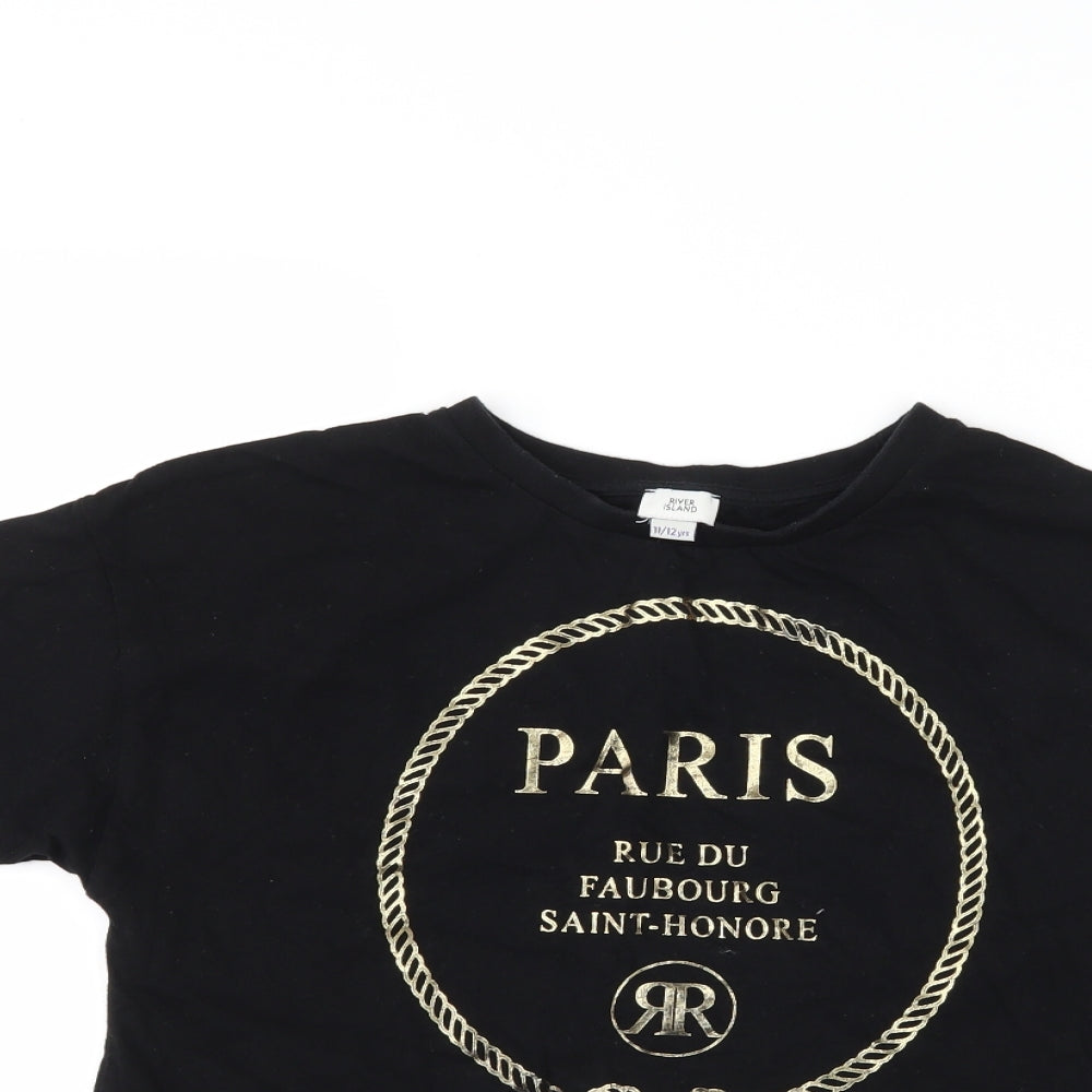 River Island Girls Black   Basic T-Shirt Size 11-12 Years  - paris