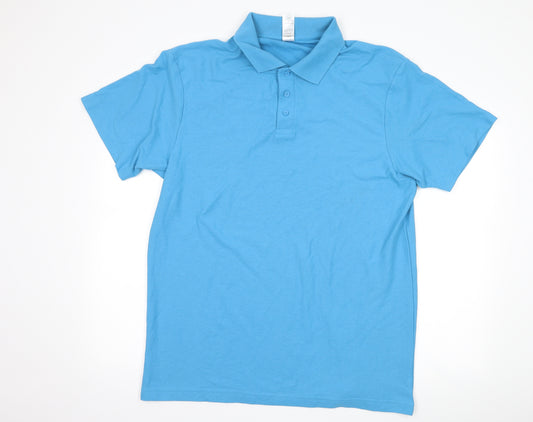 Front view of Alexandra men’s blue polo, size XL