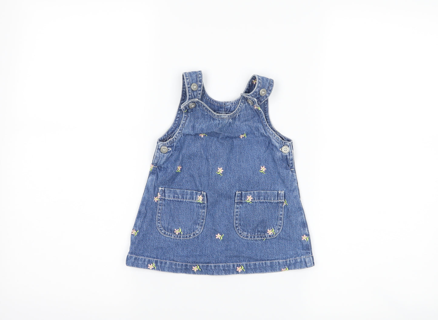 St Bernard Girls Blue Floral Denim Pinafore/Dungaree Dress  Size 6-9 Months
