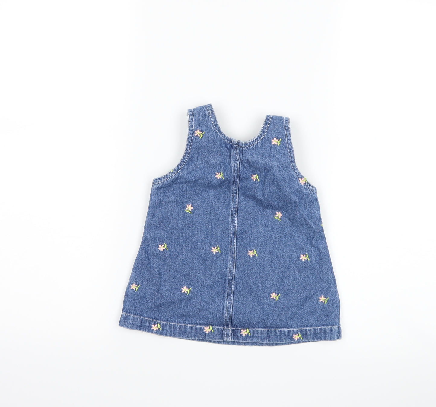St Bernard Girls Blue Floral Denim Pinafore/Dungaree Dress  Size 6-9 Months