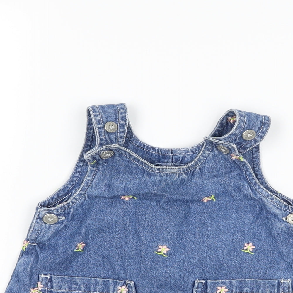 St Bernard Girls Blue Floral Denim Pinafore/Dungaree Dress  Size 6-9 Months