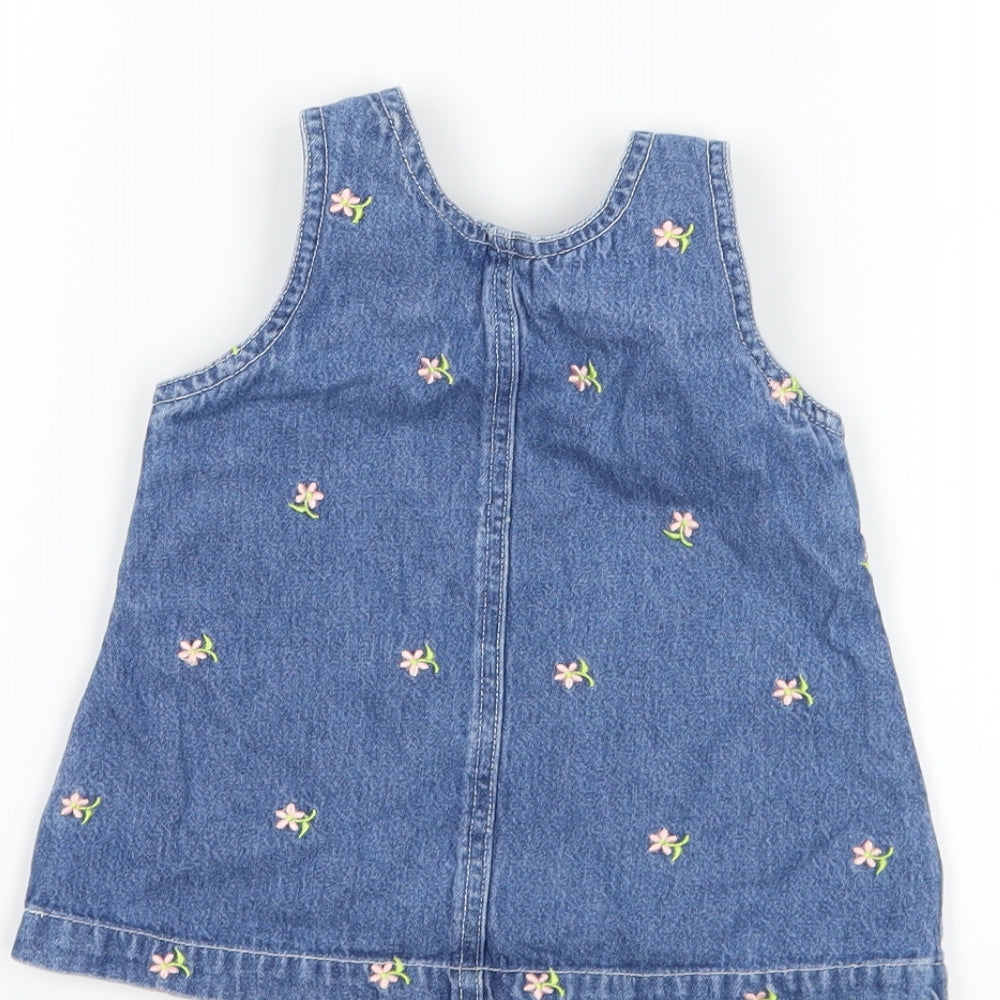 St Bernard Girls Blue Floral Denim Pinafore/Dungaree Dress  Size 6-9 Months