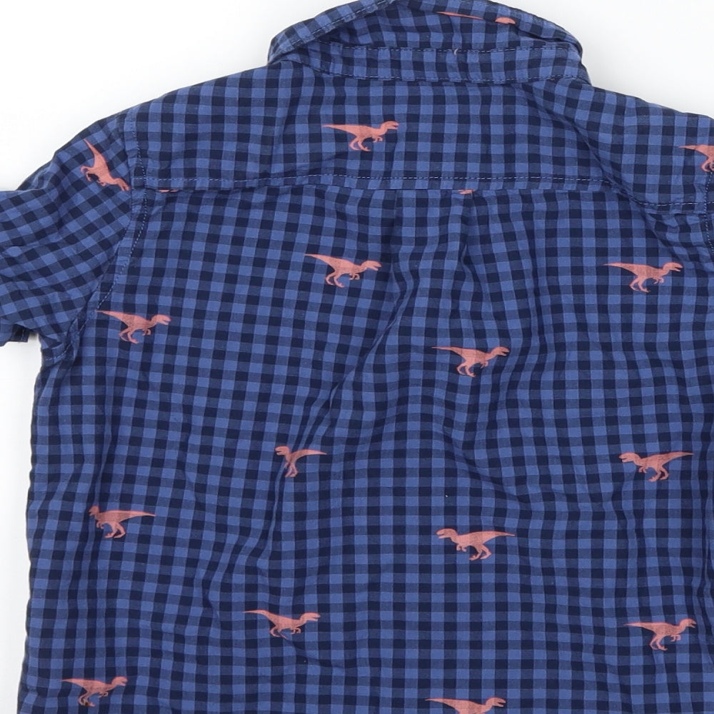 Gap Boys Blue Check  Basic Button-Up Size 4 Years  - DInosaur