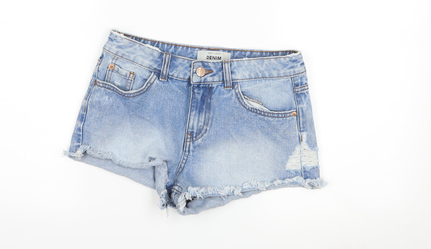 New Look Womens Blue  Denim Hot Pants Shorts Size 8 - distressed