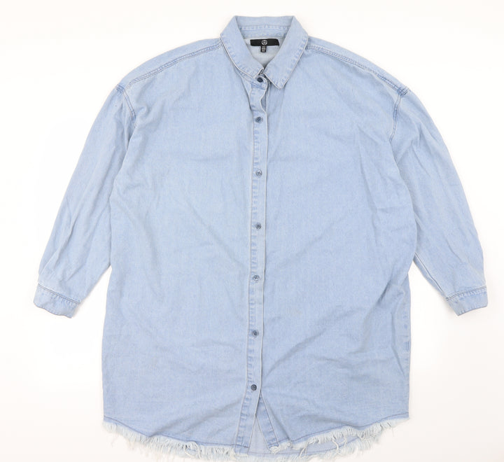 Missguided Womens Blue Basic Button-Up Size 12