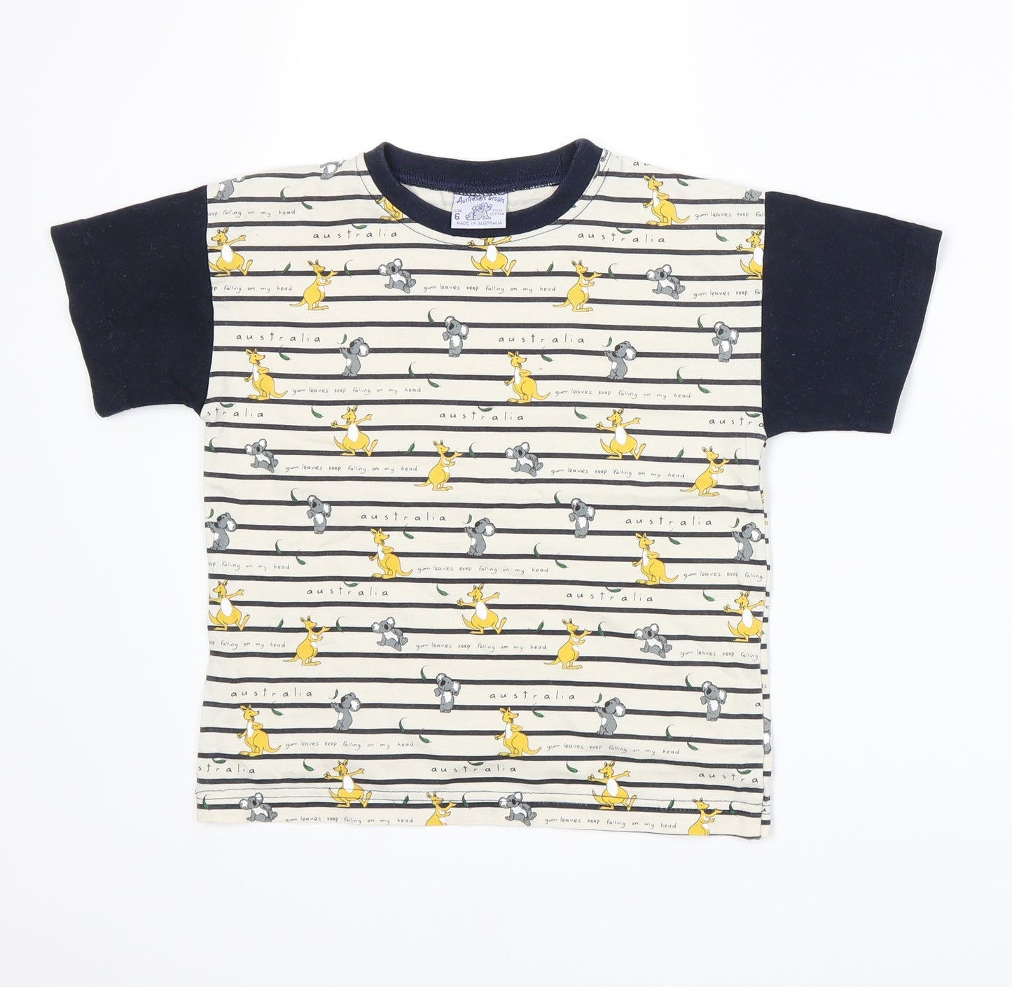 Australian Grown Boys Blue Striped  Basic T-Shirt Size 6 Years