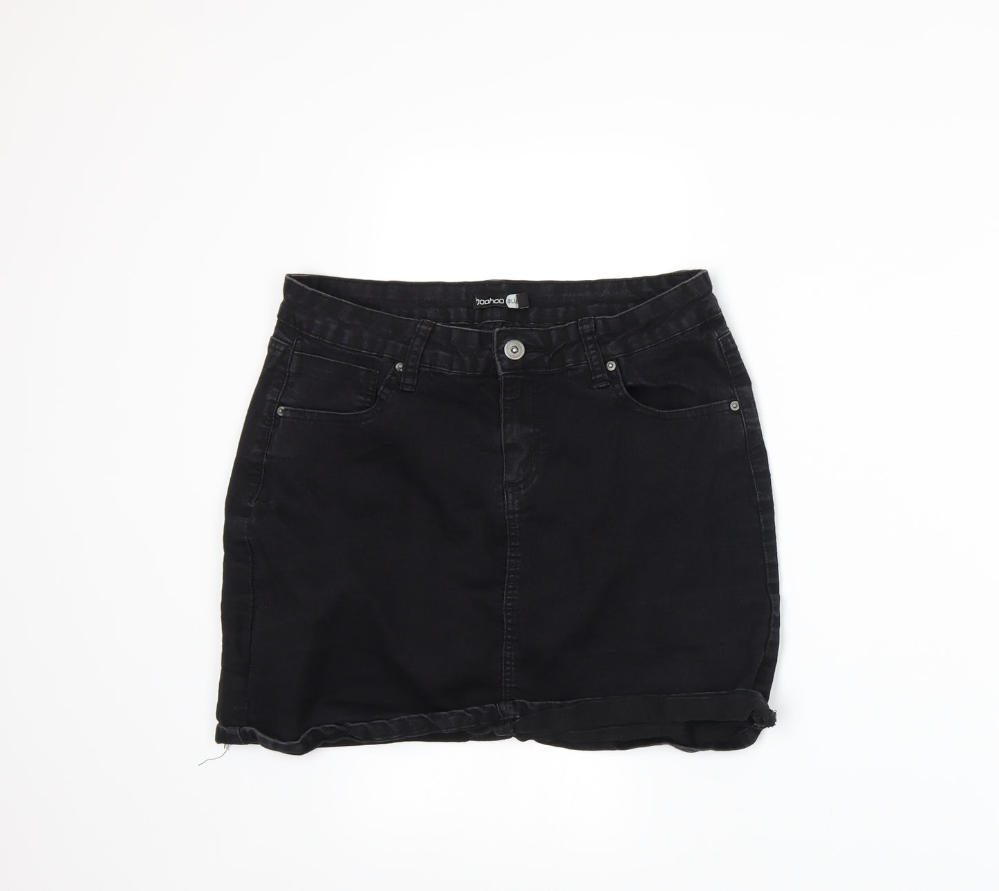 Boohoo Womens Black  Denim A-Line Skirt Size 14