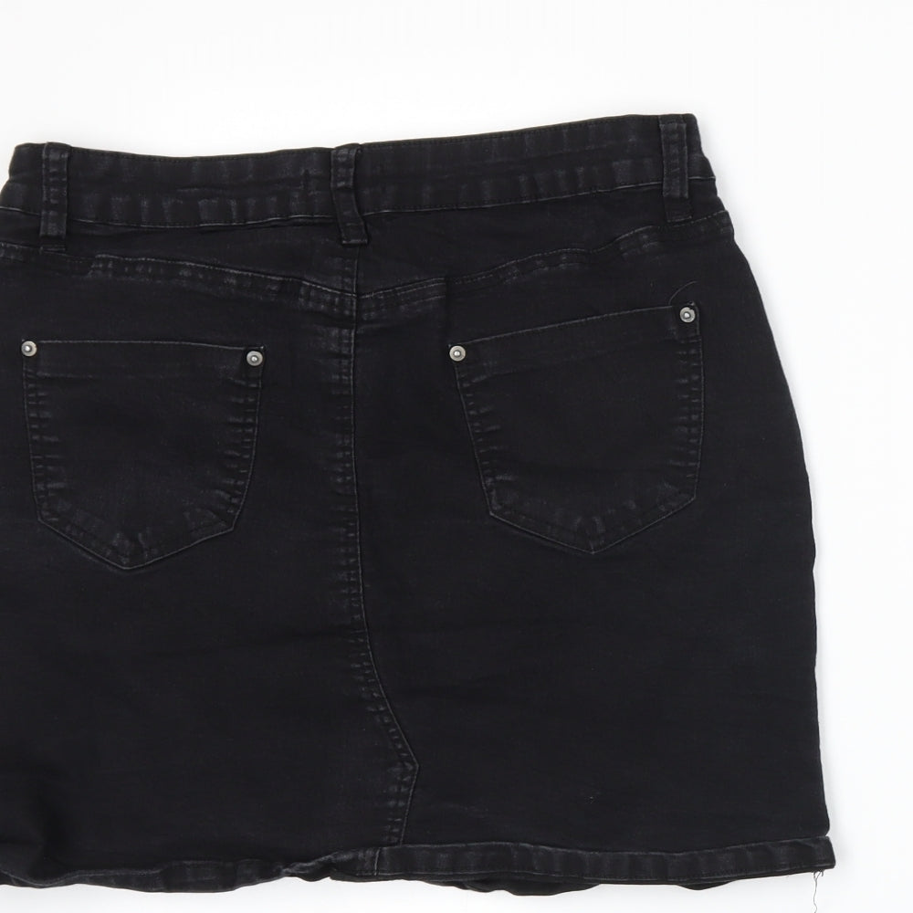 Boohoo Womens Black  Denim A-Line Skirt Size 14