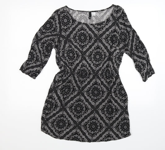 Front view of Divided women’s black paisley shirt dress, size UK 10
