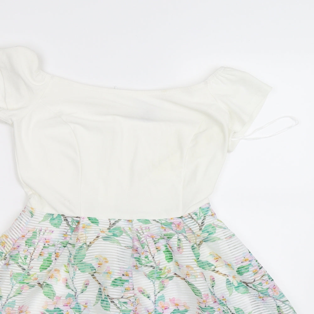 Atmosphere Womens White Floral  Skater Dress  Size 8