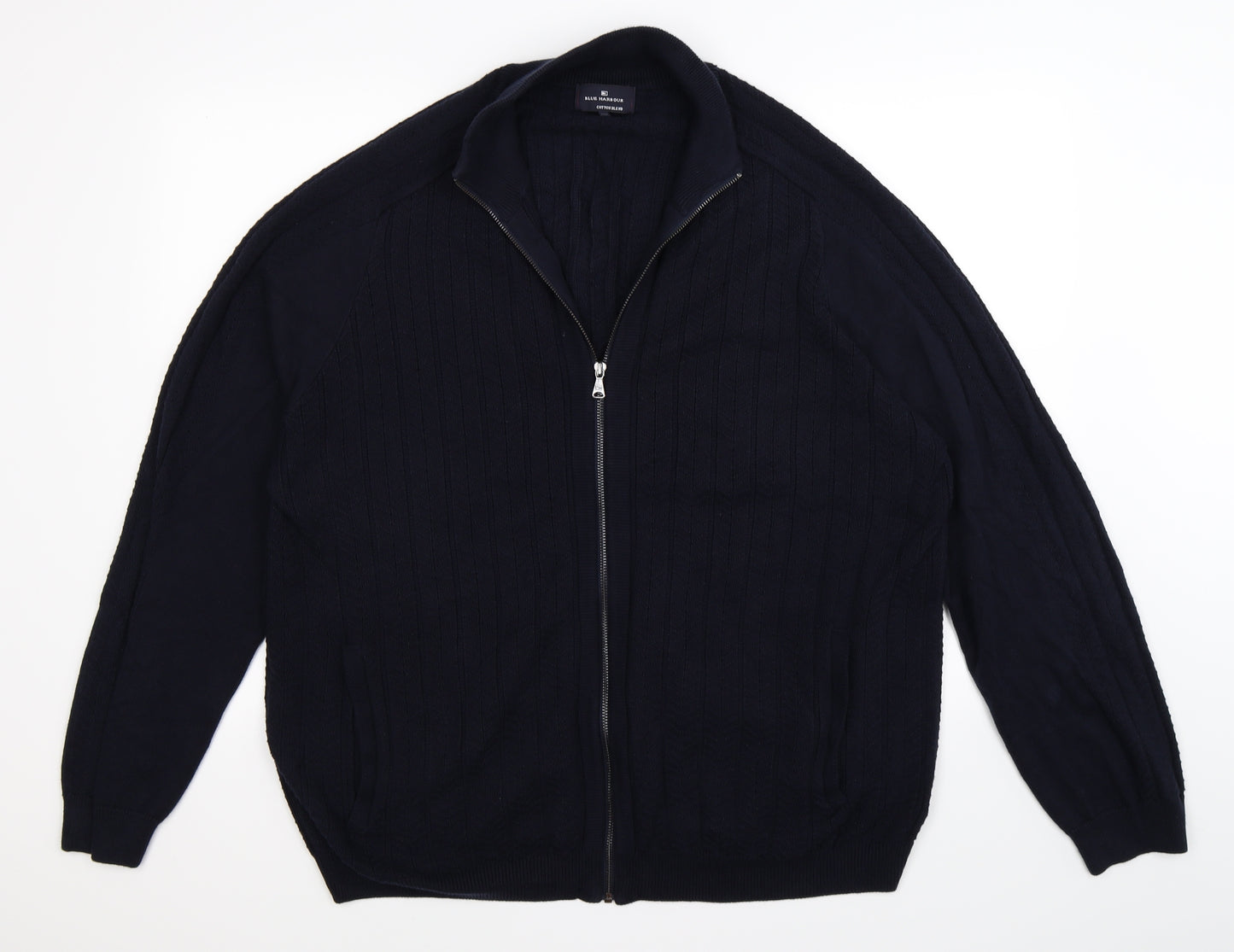 Blue Harbour Mens Blue Striped Knit Cardigan Jumper Size 2XL