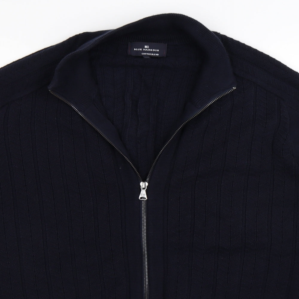 Blue Harbour Mens Blue Striped Knit Cardigan Jumper Size 2XL