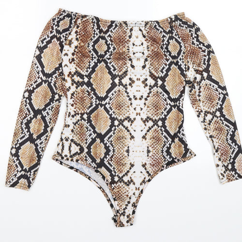 pretty little thing Womens Brown Animal Print  Bodysuit One-Piece Size 10  - snake skin