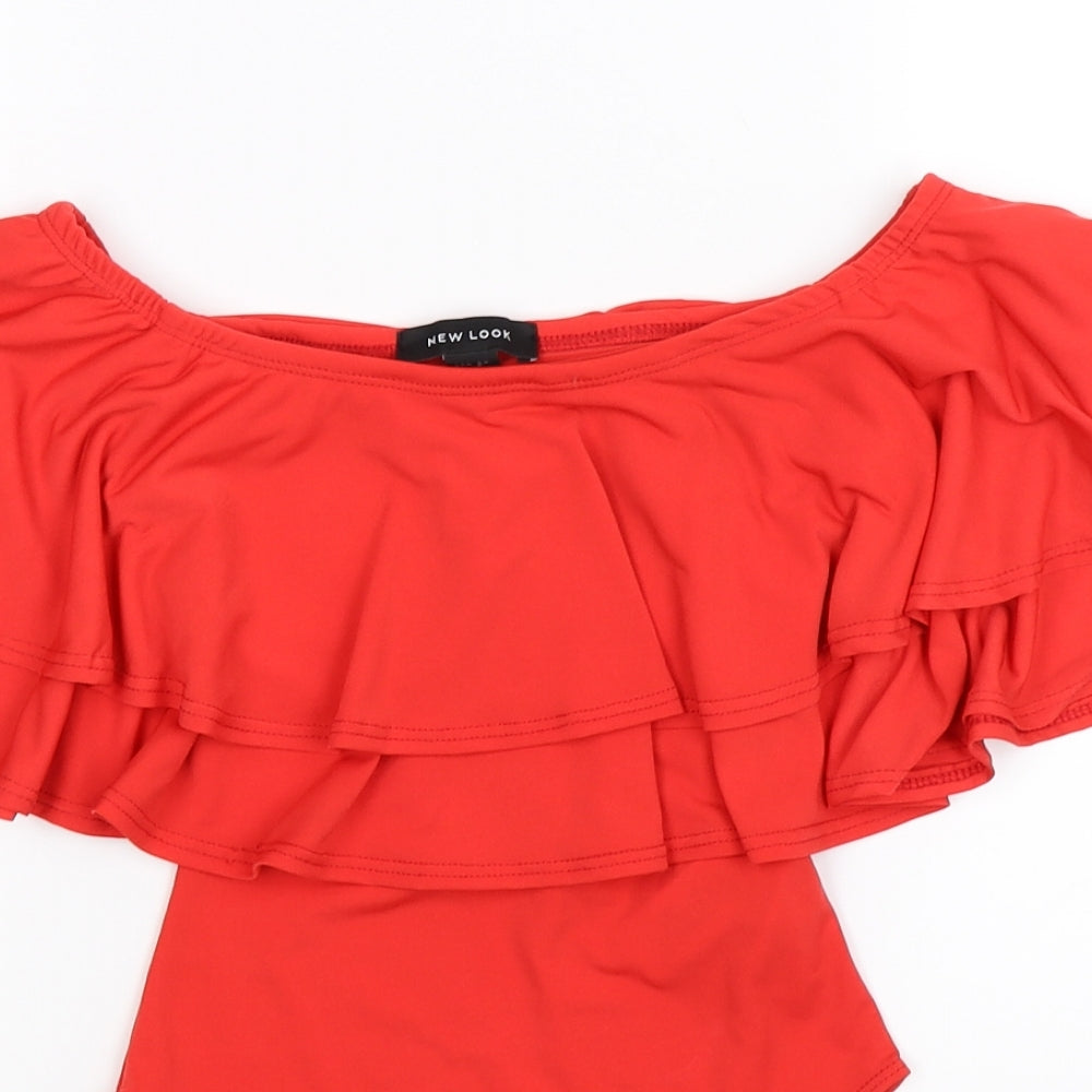 New Look Womens Red   Bodysuit One-Piece Size 8  - frilly