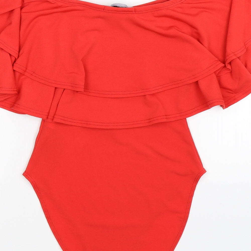 New Look Womens Red   Bodysuit One-Piece Size 8  - frilly