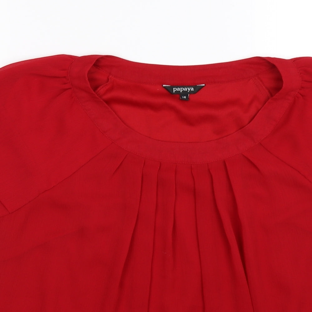 Papaya Womens Red  Chiffon Tunic T-Shirt Size 14
