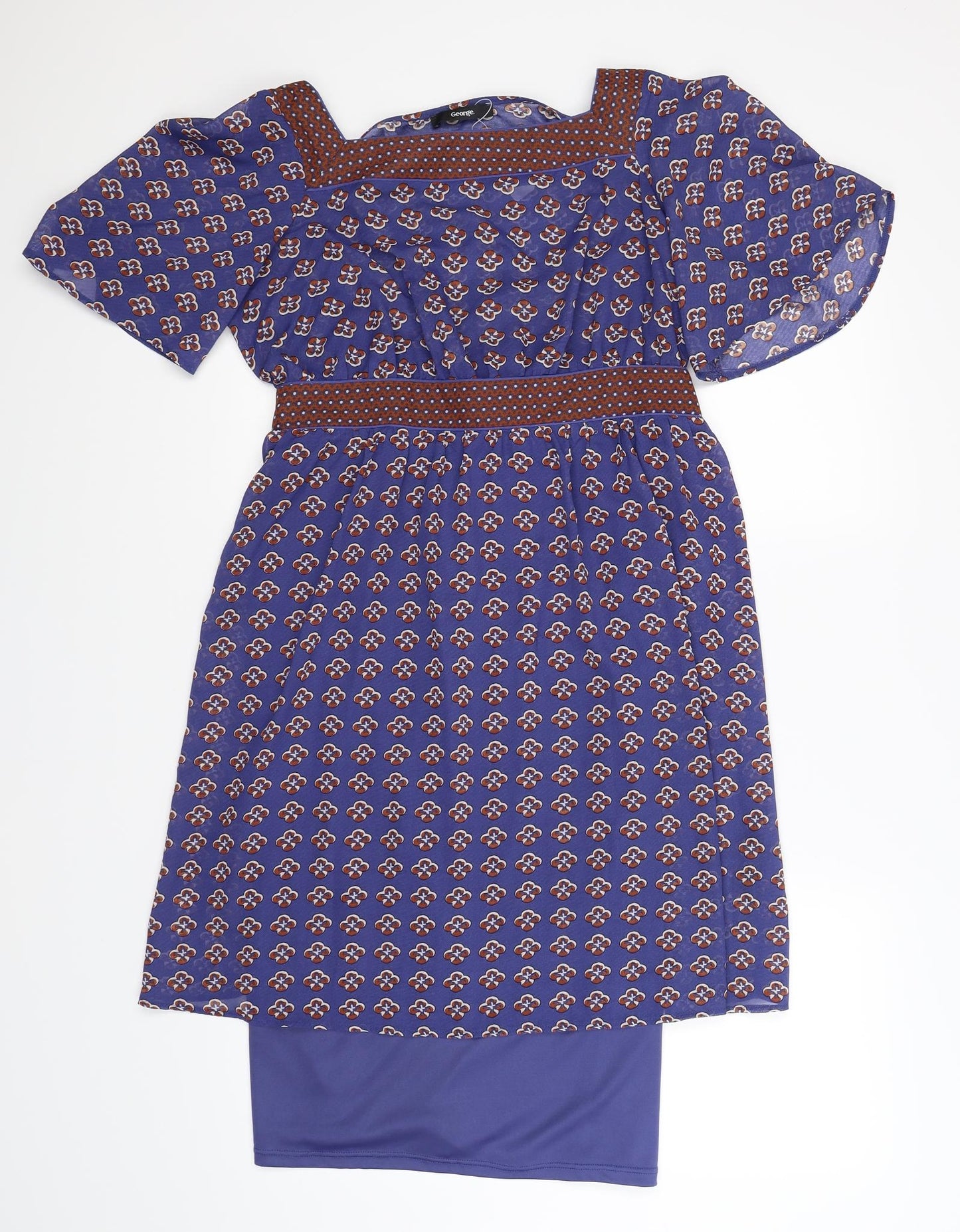 George Womens Blue Floral Chiffon Fit & Flare  Size 16